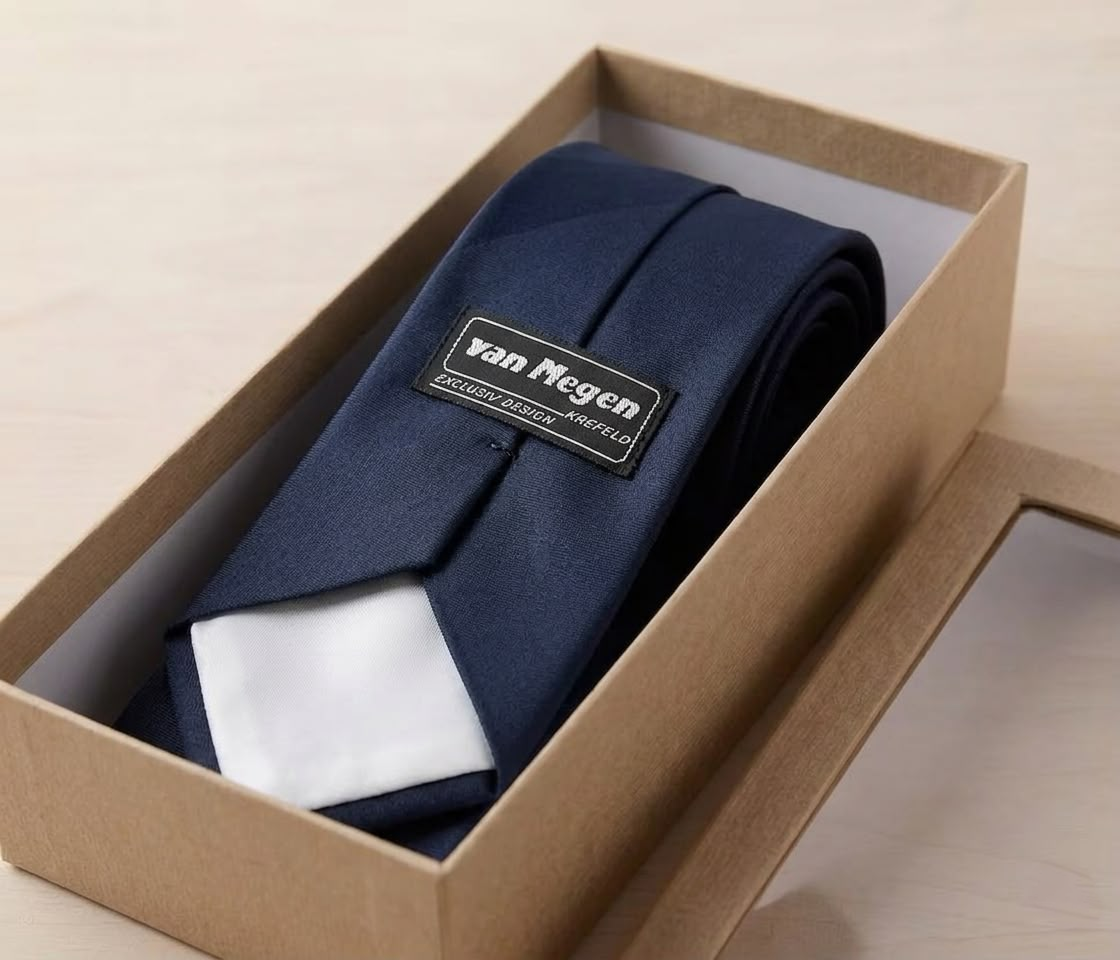 Van Megen Krefeld Exclusiv Design Mercedes-Benz Navy Blue Silk Necktie