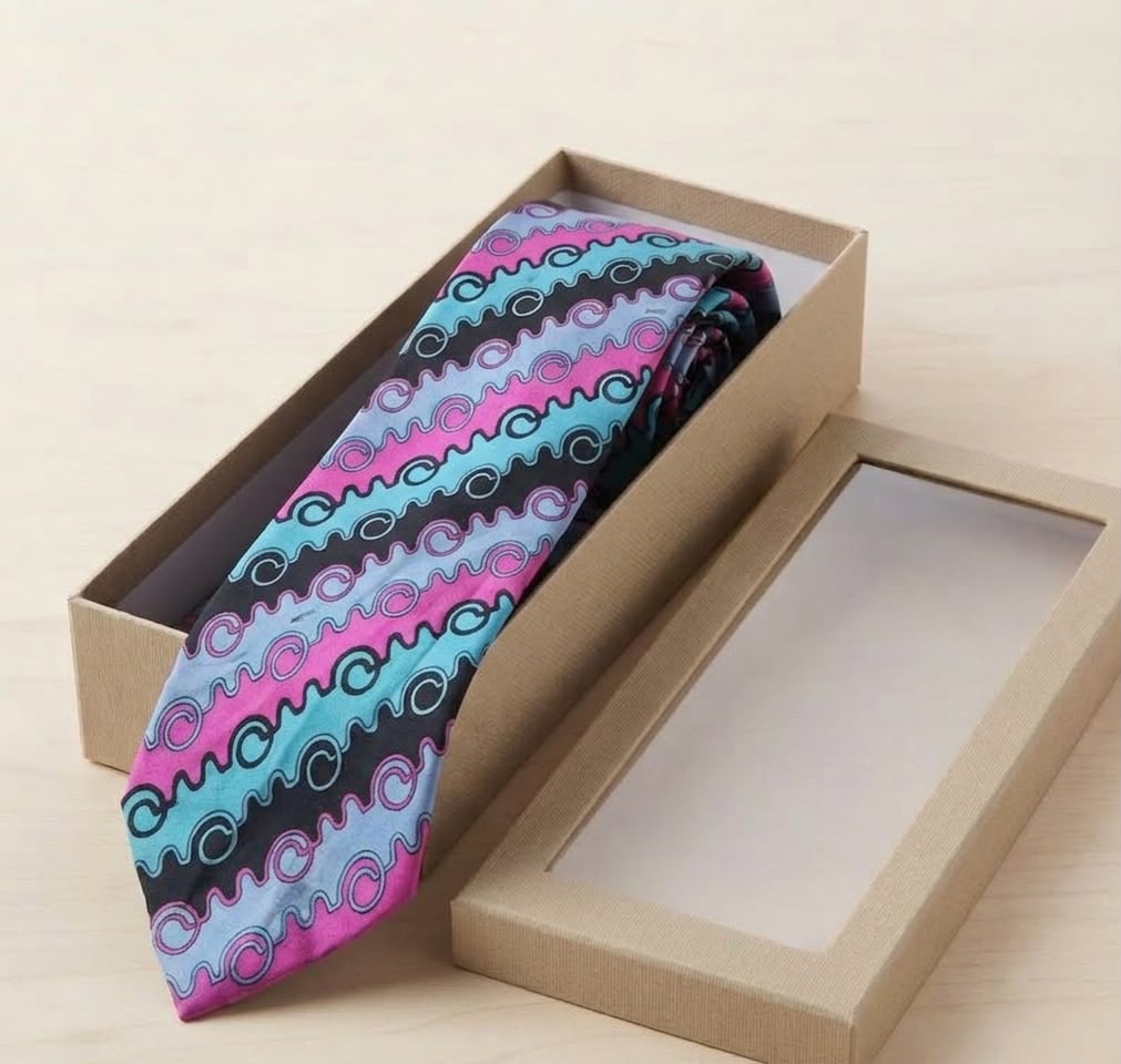 100% Pure Silk Tie with Geometric Swirl Pattern, Made in Italy