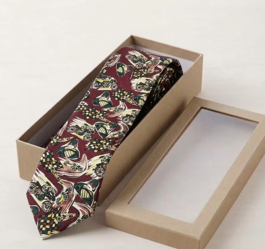 Handmade 100% Italian Silk Burgundy Vintage Racing Motocross Necktie