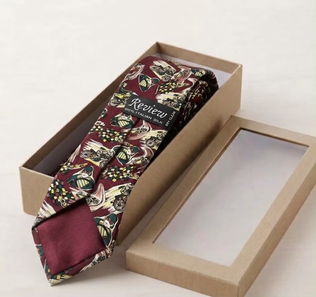 Handmade 100% Italian Silk Burgundy Vintage Racing Motocross Necktie