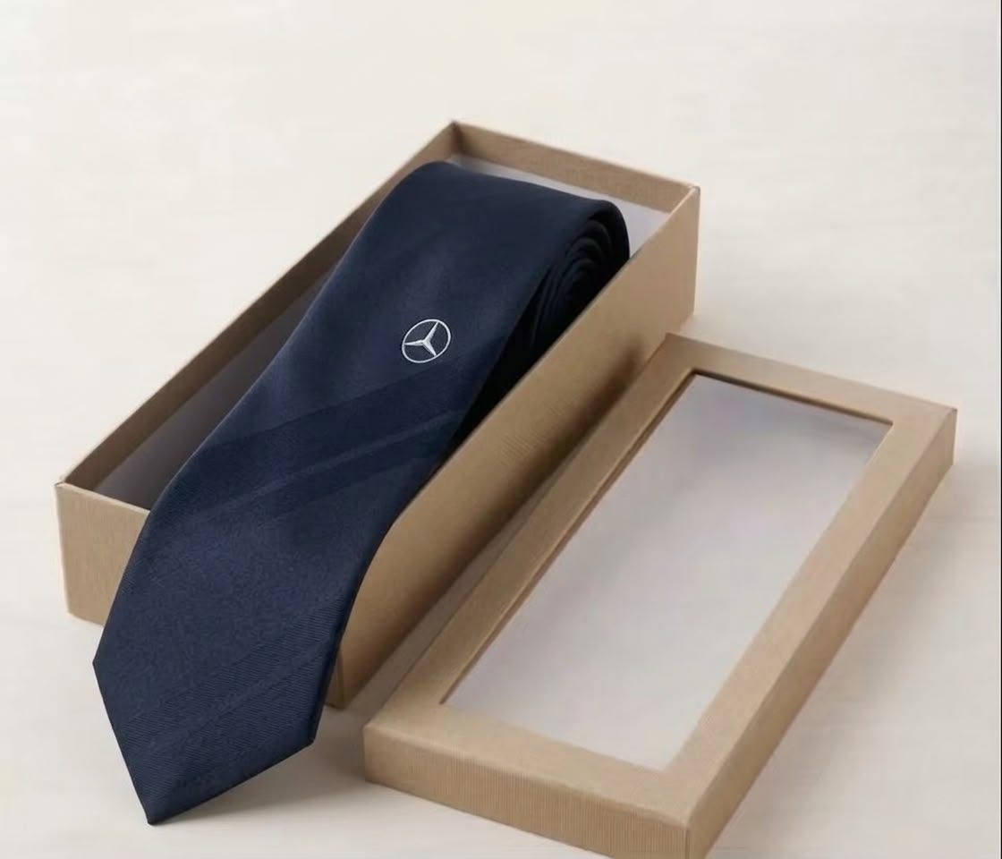 Van Megen Krefeld Exclusiv Design Mercedes-Benz Navy Blue Silk Necktie