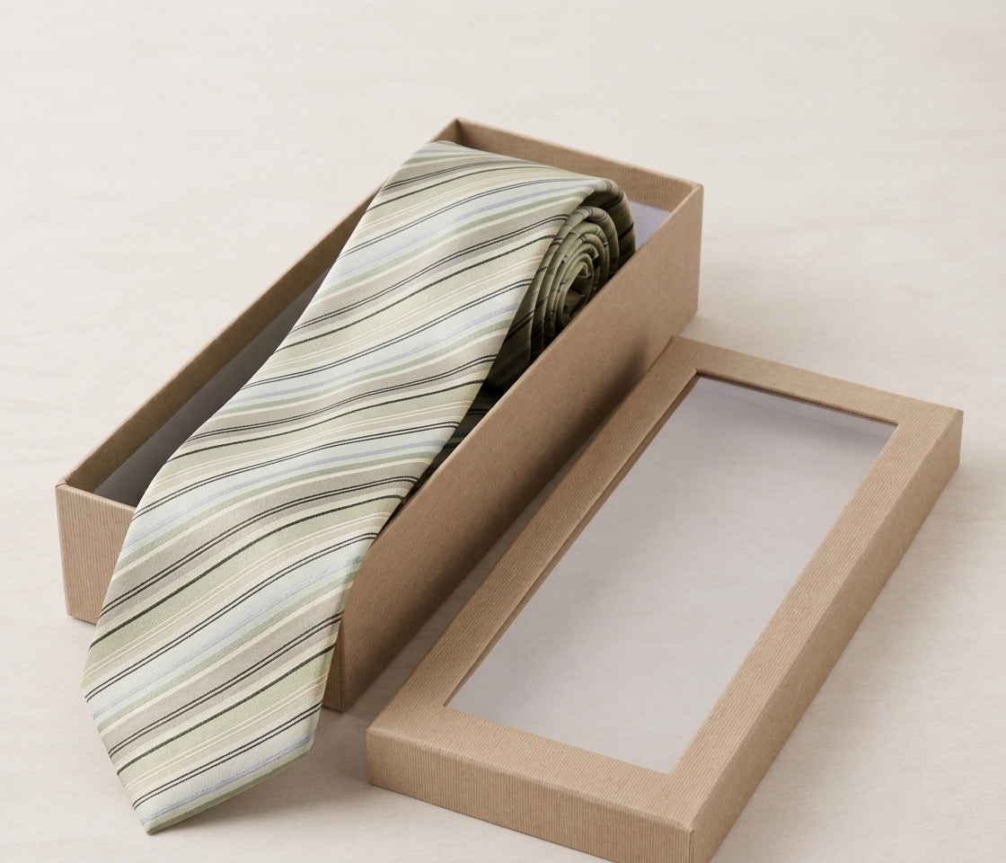Van Graaf Beige Striped Seide Silk Necktie Made in Germany