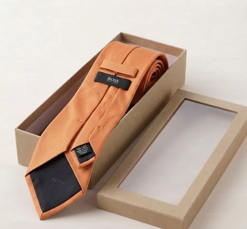 BOSS Hugo Boss Solid Orange Italian Silk Necktie 100% Silk Made in Italy